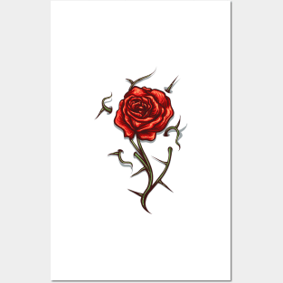 Tattoo of Red Rose Flower with thorns Posters and Art